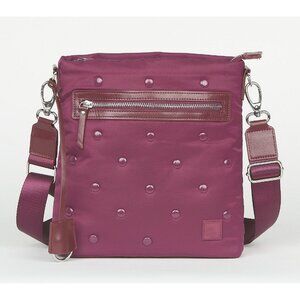 NWOT IHKWIP Luxe Dot Crossbody Bag Merlot Red Faux Leather Water Repellent FLAW